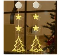 Jsdoin Luces de Navidad, 2 Piezas Árbol de Navidad Cortina de Luces a Pilas, Temporizador, Lámpara de Ventana para Interior Exterior Christmas Decoracion, Fiesta (Blanco Calido)