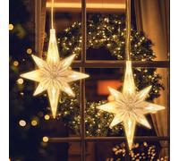 Jsdoin Luces de Navidad, 2pc Estrella del Norte LED Cortina Luces a Pilas, Temporizador, Luces de Ventana para Navidad Decoracion, Fiesta, Boda, Bar(Blanco Calido)