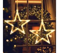 Jsdoin Luces de Navidad, 2pc Estrellas LED Cortina Luces a Pilas, Temporizador, Luces de Ventana para Navidad Decoracion, Fiesta, Boda, Bar(Blanco Calido)