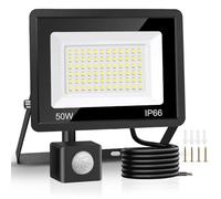 Jsdoin Luces de seguridad de 50 W Sensor de movimiento para exteriores Luz de seguridad PIR de 4500 lúmenes Focos LED de 6500 K IP66 impermeable exterior con cable de 2 m
