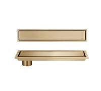 JSDQQG 2 En 1 Enlosable De Doble Cara,Rectangular Desague Ducha,Canaleta De Ducha De Acero Inoxidable,Drenaje Lateral,Oro,10 * 40cm
