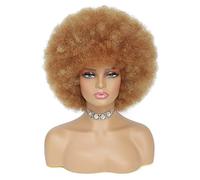 JSDshine Peluca afro afro suave de los años 70 para mujer, rubio, afro, rizado, con flequillo, rubio ceniza, peluca corta rizada para hombres, pelo sintético afro hinchable, para uso diario en fiestas