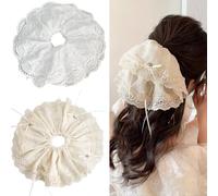 Jseng 2 coleteros de encaje extragrandes para el cabello, lazos de encaje coreanos, beige y negro