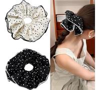 Jseng 2 coleteros extragrandes para el cabello, lazos de lunares, beige y negro