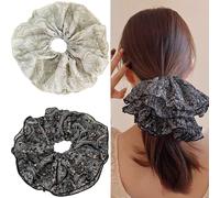 Jseng 2 coleteros extragrandes para el cabello, lazos florales bohemios, beige y negro