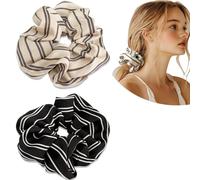 Jseng 2 coleteros grandes de seda satinada para el cabello, lazos de pelo a rayas, beige y negro