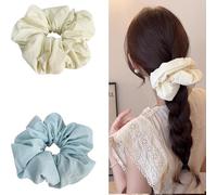 Jseng 2 coleteros grandes para el cabello, bonitos lazos esponjosos de Corea, amarillentos, color negro