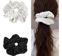 Jseng 2 coleteros grandes para el cabello, lazos de lunares, beige y negro