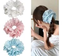 Jseng 3 coleteros de encaje para el cabello, lazos de encaje de doble capa de Corea, blanco, rosa, azul