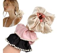 Jseng 3 coleteros de seda satinada para el cabello, lazos grandes con perla, beige, rosa y negro