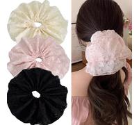 Jseng 3 coleteros extragrandes para el cabello, lazos de encaje coreano, beige, rosa, negro