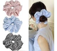 Jseng 3 coleteros grandes a cuadros para el cabello, lazos para el cabello, beige y negro