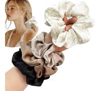 Jseng 4 coleteros de seda satinada para el cabello, lazos grandes para el cabello, mármol, blanco, gris moca, café y negro