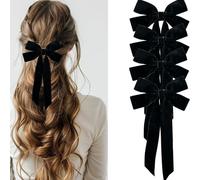 Jseng 4 lazos de terciopelo para mujer, pinzas de pelo de terciopelo negro, lazos de cinta francesa para clips de metal para el cabello