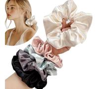 Jseng 5 coleteros de seda satinada para el cabello, lazos grandes para el cabello, crema, rosa, azul claro, gris y negro