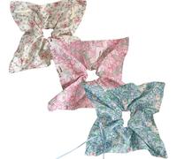 Jseng Coleteros cuadrados para el pelo, diseño floral pastoral romántico, bandas elásticas para el cabello, coletero para mujer, 3 unidades, color beige, marrón y negro