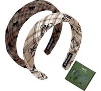 Jseng Paquete de 2 diademas anudadas para mujer, diademas acolchadas a cuadros vintage para niñas, diademas anchas y gruesas para el cabello para un accesorio elegante y cómodo para el cabello
