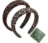 Jseng Paquete de 2 diademas anudadas para mujer, diademas acolchadas con estampado de leopardo marrón para niñas, diademas anchas y gruesas para el cabello para un accesorio elegante y cómodo para el