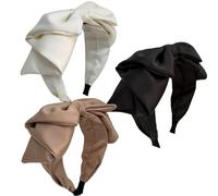 Jseng Paquete de 3 diademas anudadas para mujer, diademas de lazo, bandana de satén, lindas diademas de orejas de conejo, beige, caqui, negro