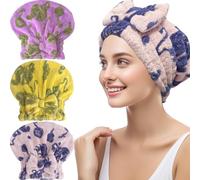 Jseng Paquete de 3 toallas de microfibra para el cabello para mujer, secado rápido, súper absorbente, con diseño de lazo, turbante suave para cabello rizado largo y húmedo