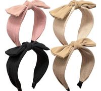 Jseng Paquete de 4 diademas anudadas para mujer, diademas bohemias con lazo floral, lindas orejas de conejo, accesorios para el cabello, caqui, camello, rosa, negro