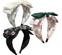 Jseng Paquete de 4 diademas anudadas para mujer, diademas bohemias con lazo floral, lindas orejas de conejo, accesorios para el cabello, beige, rosa, negro