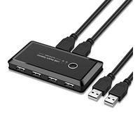 JSER Selector de conmutador KVM USB 2.0 de 2 puertos para compartir 4 dispositivos (teclado, ratón, escáner e impresora) (USB 2.0)