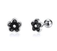 JSGEMSLEE 925 Sterling Silver Stud Earrings for Women With Screw Back Hypoallergenic Small Butterfly Cross Heart Flower Moon Star Earrings for Girls Tragus Cartilage Jewelry Gifts