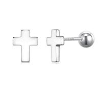 JSGEMSLEE 925 Sterling Silver Stud Earrings for Women With Screw Back Hypoallergenic Small Butterfly Cross Heart Flower Moon Star Earrings for Girls Tragus Cartilage Jewelry Gifts