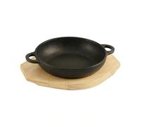 JSGHGDF 1 extensión redonda de hierro forjado con doble tirador y base de madera para hornear perfectamente asado y asar conclusiones de tabla de madera