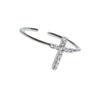 JSGHGDF Anillos de moda con diseño de corazón y crucifijo de flores para uso diario, metal de cobre suave, adorno de circonita brillante, anillos abiertos ajustables, joyería para mujer, One Size