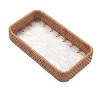 JSGHGDF Bandeja de almacenamiento para joyas, organizador decorativo para relojes, llaves, ratán natural con base blanca, resistente mesita de noche, decoración de tocador de lujo