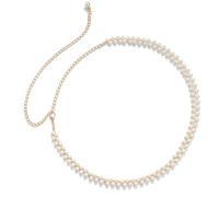 JSGHGDF Cinturón de cintura ajustable con perlas de metal, diseño retro, accesorios de moda para mujer, elegante faja de perlas, dorado, C