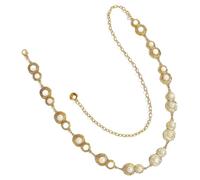 JSGHGDF Cinturón de cintura ajustable con perlas de metal, diseño retro, accesorios de moda para mujer, elegante faja de perlas, dorado, D