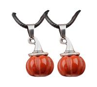 JSGHGDF Colgante de sombrero de bruja de calabaza con temática de Halloween y cordón negro, unisex, collar de piedra de ágata, accesorio de fiesta, piedra de ágata natural, cordón negro, joyería