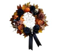 JSGHGDF Corona de puerta de Halloween de 15.7in / 40 cm con red de calavera