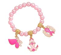 JSGHGDF Cuentas ajustables para concienciación sobre el cáncer de mama con cinta, dije de trigo, accesorios de muñeca de aleación, elegante recordatorio de salud de aleación, One Size, como se