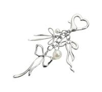 JSGHGDF Elegante colgante de lazo plateado con perlas blancas, versátil colgante decorativo para el interior del coche, bolso, mochila, bolsa estética, a, One Size