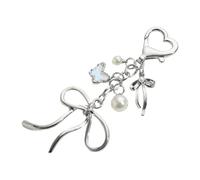 JSGHGDF Elegante colgante de lazo plateado con perlas blancas, versátil colgante decorativo para el interior del coche, bolso, mochila, bolsa estética, b, One Size