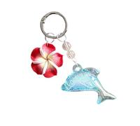 JSGHGDF Elegante llavero con diseño de delfín y flores, colgante portátil para bolsa, fácil de usar, para mujeres y adolescentes