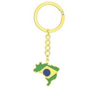 JSGHGDF Elegante llavero de bandera brasileña versátil con diseño de mapa de Brasil, material de acero de titanio, cultura brasileña, dorado, talla única