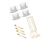JSGHGDF Juego de taza de café y platillo de cristal con soporte de exhibición para un elegante almacenamiento y arreglo de cocina, elegante juego de taza de café y platillo de cristal con soporte de