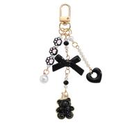 JSGHGDF Llavero con forma de corazón de oso con lazos, accesorios estéticos, anillos de coche, bolso, mochila, bolso, dijes para mujer, accesorios estéticos, Black