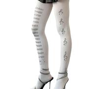 JSGHGDF Medias blancas con patrón de notas musicales para mujer, estéticas, elegantes, asimétricas, opacas, medias de piano, medias opacas japonesas blancas