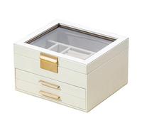 JSGHGDF Organizador de joyas de tres capas con ventana superior transparente, forro de franela de piel sintética para almacenamiento de collares