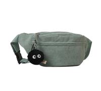 JSGHGDF Riñonera de pana de gran capacidad, color sólido, bolsa de pecho para niña, versátil y cruzada, Green, With pendant