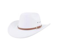 JSGHGDF Sombrero de vaquero de color sólido, sombrero de fiesta temática de ala ancha con cinturón, unisex, accesorios de escenario, hippies, vacaciones, viajes, accesorios, blanco, 7 1/4-7 7/8