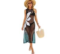 JSGHGDF Vestido de playa sin mangas de punto hueco, tela de secado rápido, para tomar el sol, natación, playa, vacaciones, acrílico, vestido de natación