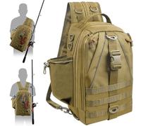 JSHANMEI Mochila de aparejos de pesca con soporte para caña y equipo, ligera, resistente al agua, bolsa de almacenamiento de hombro, regalos para hombres y mujeres, Brown, Large(15.7"*9.84"*6.3