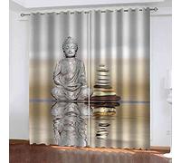 JSHEN 2 Piezas Cortina con Ojales Arte De Buda Cortinas Poliéster Reduccion Ruido 3D Cortinas Opacas para Salón Dormitorio Juvenil Oficina Habitación Ventana Decoración 280x245cm